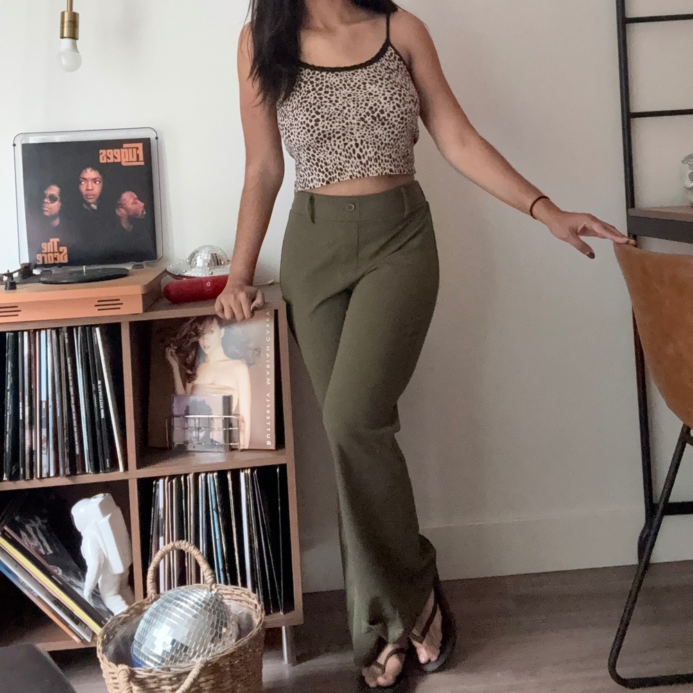Rewash Olive Green‎ Wide Leg Flare High Waisted Trousers Pants Size M Back